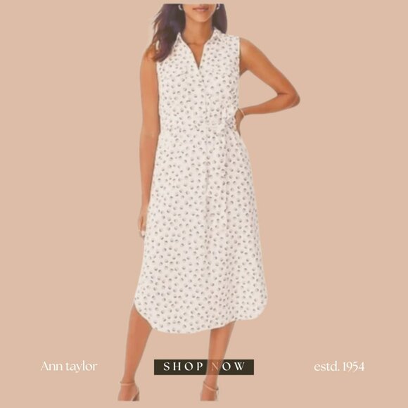 ann taylor linen shirt dress Ann Taylor Linen Blend Midi Shirtdress White Women's